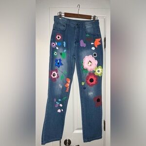 Floral Hand Painted Spring Jeans